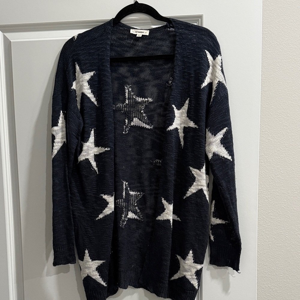 Eesome Navy Star Patterned Women's Sweater sz s m